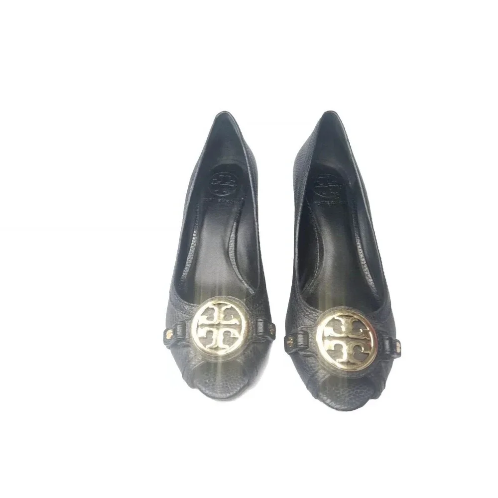 Tory Burch Black Leather Sally Wedge Pumps Women's Shoes Size 6.5 M